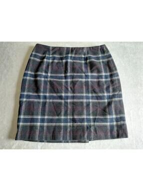 Talbots Wool Blend Plaid Skirt Size 14 Blue Black Preppy Academia Made in USA